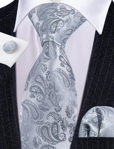 Vista 74 de Barry.Wang - Juego de corbata de seda para hombre, diseño de cachemira, pañuelo y gemelos de bolsillo