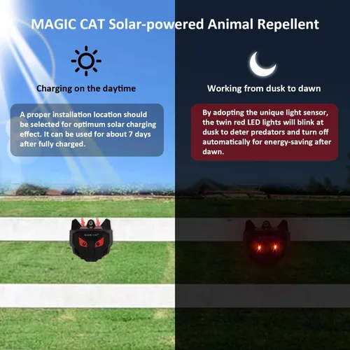 Vista 3 de MAGIC CAT - Repelente solar de animales, depredador de animales salvajes, ojos rojos, luces LED parpadeantes, repelente de animales nocturnos