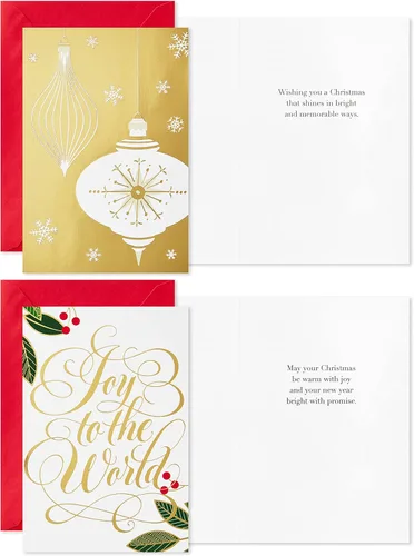 Vista 4 de Hallmark Surtido de tarjetas de Navidad en caja, lámina dorada clásica (6 diseños, 36 tarjetas con sobres)
