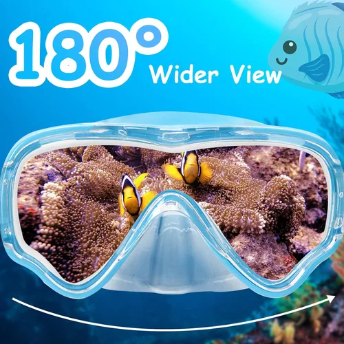 Vista 4 de Vvinca Kids-Goggles with Nose Cover, Diving Mask Elastic Fabric Strap Anti Fog Anti Shattered Lens for Kids Swim Goggles 3-14