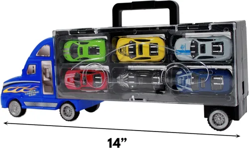 Vista 3 de 7pc Go Truckin Semi Truck Toy Diecast Race Car Carrier Set