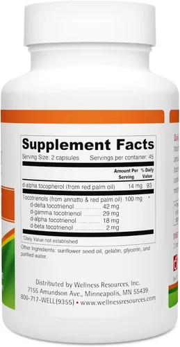 Vista 2 de Wellness Resources Daily Super E - Complejo de vitamina E de tocotrienol: vitamina E de espectro completo sin soja con tocotrienoles delta, gamma