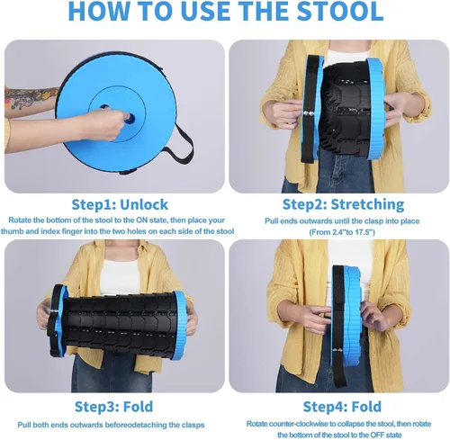 Vista 4 de Taburete plegable mejorado, silla plegable con bloqueo de interruptor, taburete de camping plegable plegable con capacidad de carga de 400 libras