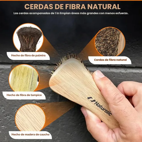 Vista 4 de Juego de cepillos de limpieza totalmente natural de madera Mango de madera Cepillo de cerdas de palmera para limpieza Productos de limpieza