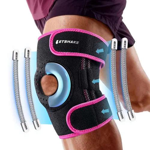 Vista 8 de LETSHAKE Rodillera para mujeres y hombres, alivio del dolor de rodilla con estabilizadores laterales de resortes 1.5X y almohadillas de gel