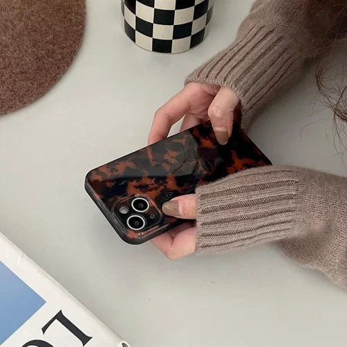 Vista 4 de Funda Compatible con iPhone 11, Caparazón de Tortuga Marrón Ámbar con Estampado de Leopardo Cubierta Retro Chic Elegante Clásica Linda Protectora