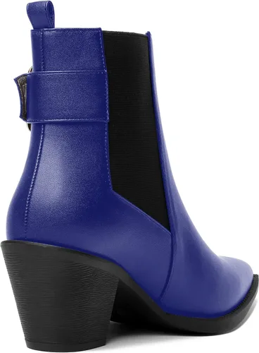 Vista 5 de Botas altas de tacón medio grueso con punta elástica mate para mujer, 2.5 pulgadas