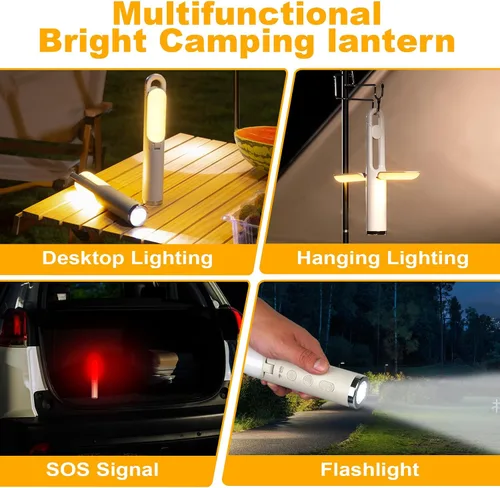 Vista 2 de Linterna LED para campamento, luz de emergencia recargable para cortes de energía, luz de techo portátil, linterna al aire libre, 9 modos