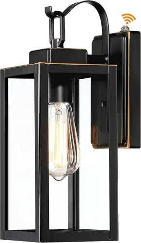 Vista 13 de GRUENLICH Farol de pared para exteriores, aplique de pared para iluminación de porche, base E26 máx. 60 W, carcasa de metal más vidrio, acabado