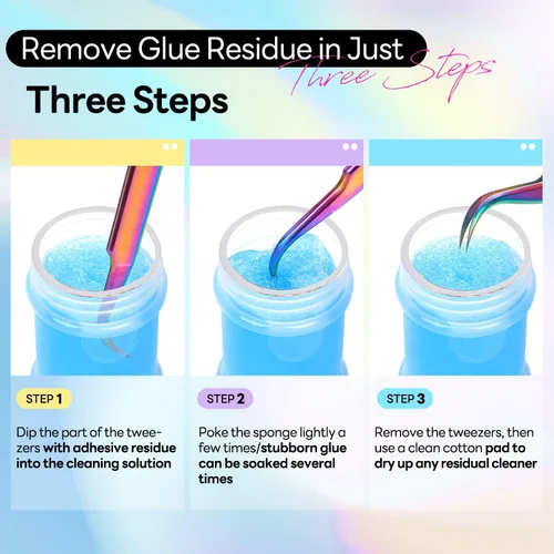 Vista 2 de ACTROL - Pinzas limpiadoras de pestañas azules de 0.8 fl oz con bola de esponja para eliminación de pegamento Blue 25ml Lash Tweezer Cleanser With
