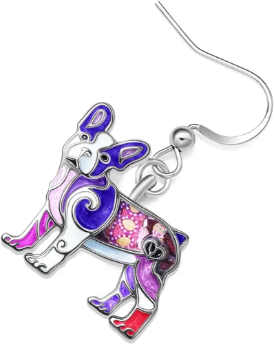 Vista 4 de DALANE Aretes de aleación esmaltada con diseño de bulldog francés para cachorros, joyería para mujeres, niñas, niños, encantos, regalos