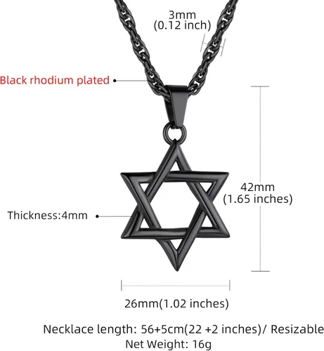 Vista 6 de GOLDCHIC JEWELRY Judaism Jewish Israel Star of David Cross Pendant Mens Punk Rock 316L Stainless Steel18K Gold PlatedBlack Rhodium Plated Hexagram