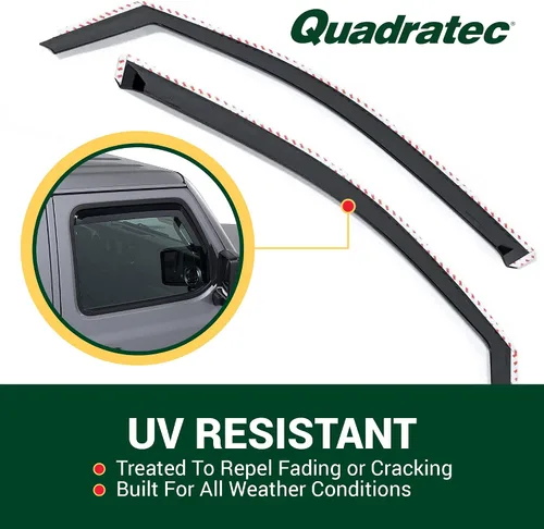 Vista 5 de Quadratec Viseras tintadas para ventana, solo delanteras, se adapta a Jeep Wrangler JL y Gladiator JT 2018-2023, tinte negro ahumado, mantiene fuera