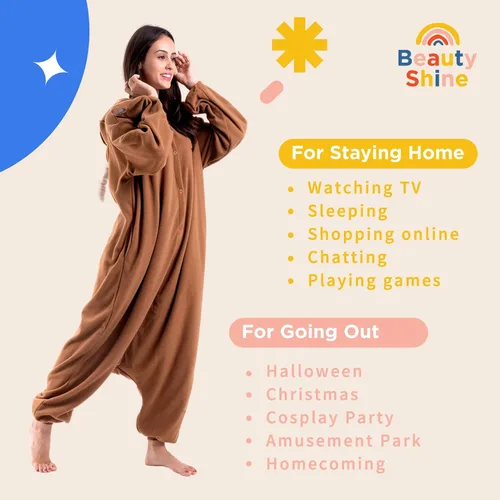 Vista 4 de Beauty Shine Unisex Adult Onesie Pajamas, Cartoon Costume Halloween Christmas Sleepwear Jumpsuit Plush Cosplay
