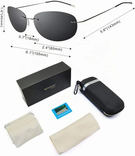 Vista 5 de RONSOU Gafas de sol polarizadas ultraligeras de titanio sin marco 1 lente gris marco gris