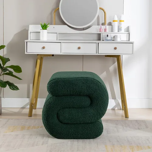 Vista 3 de KIVENJAJA Taburete otomano Sherpa, moderno en forma de S, taburete otomano, taburete otomano, silla decorativa para el suelo, taburete para sala
