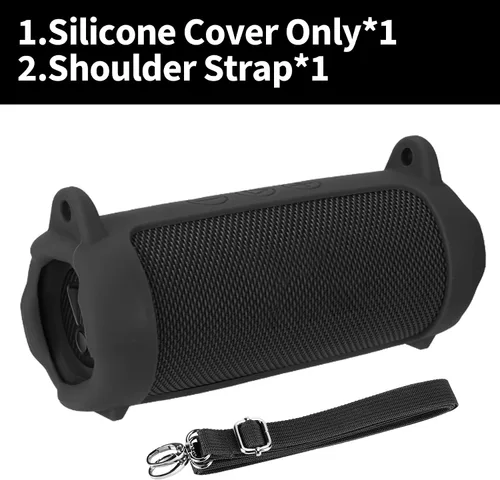 Vista 3 de Funda de silicona compatible con altavoz portátil impermeable JBL Flip 7 (cubierta negra)