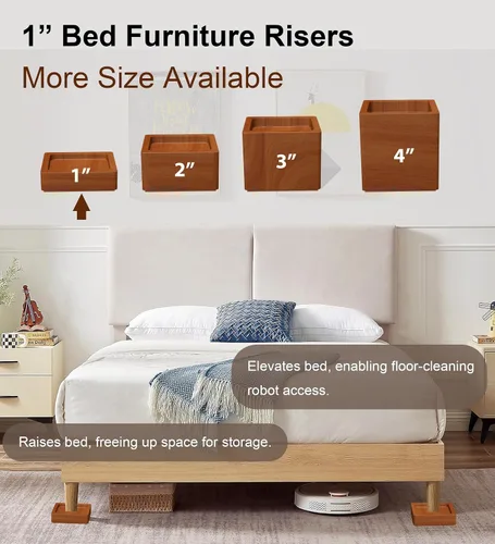 Vista 4 de Elevadores de muebles de cama de madera Lufia de 1 pulgada, elevadores de muebles de madera de pino macizo: mejora la durabilidad, la comodidad