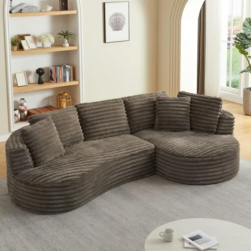 Vista 9 de KEVINSPACE Sofá curvo de 101 pulgadas, 4 asientos, moderno sofá de tela boucle de lujo, sofás de respaldo curvado de mediados de siglo, moderno