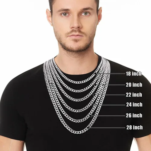 Vista 2 de Fiusem Cadena de eslabones cubanos en tono plateado para hombres, collares de cadena de acero inoxidable para hombres y mujeres, ancho 4560.315 in