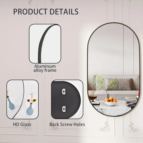 Vista 3 de Protylctaster Espejos ovalados, espejos ovalados de baño, espejo negro de 20 x 28 pulgadas, espejos decorativos de pared, espejos de baño para sobre
