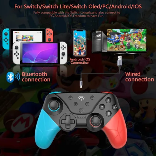 Vista 2 de Switch Pro Controller for SwitchSwitch LiteSwitch OLED, Wireless Switch Controller Connection For PCAndroidIOS, Support Turbo,Dual