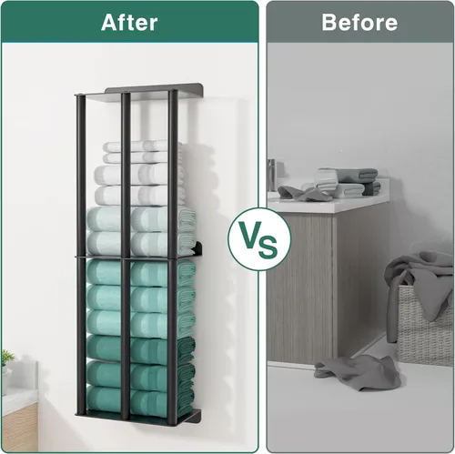 Vista 5 de susswiff Toalleros para baño: toallero montado en la pared de 26 pulgadas, toallero de 2 niveles mejorado con 3 barras verticales y 3 estantes