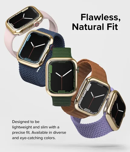 Vista 3 de Ringke Estilo de bisel [elegante marco de acero inoxidable] compatible con Apple Watch Series 9, 8, 7 (1.772 pulgadas), protector antiarañazos, Oro