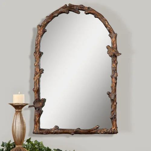 Vista 3 de Uttermost Paza Gold - Espejo de pared con arco de pájaros cantores de 26 x 37 pulgadas