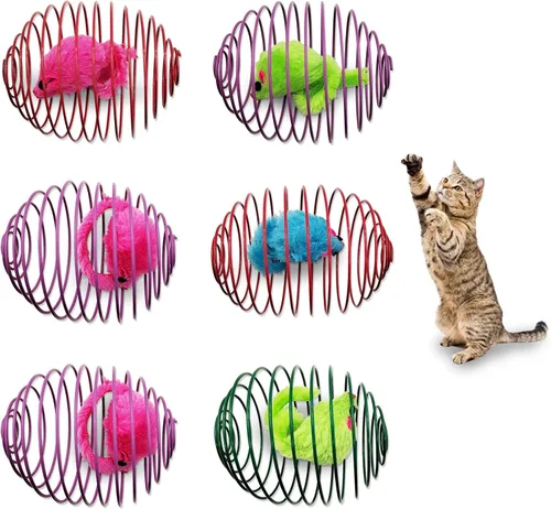 Vista 7 de Andiker Pelota de juguete para gatos, 6 piezas de juguete interactivo para gatos, ratón enjaulado y pelota para que los gatos persigan y agarren