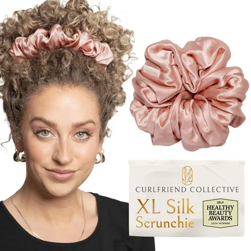 Vista 7 de Coleteros de seda para mujeres con moño – Coleteros de seda de morera extragrandes – Coleteros sin daños extra grandes para cabello rizado, grueso