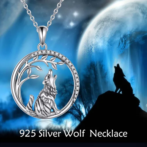 Vista 5 de Collar de plata de ley 925 con colgante de árbol de la vida, diseño de caballo, jirafa, lobo, hongo, joyería fina, regalos para mujeres y niñas