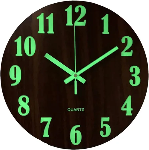 Vista 5 de Reloj de pared luminoso, reloj de pared de madera silencioso de 12 pulgadas sin tictac para interior/sala de estar