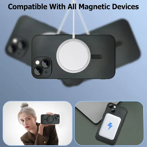 Vista 2 de ankofave Funda magnética para iPhone 13 Mini para mujer, diseño de brillo metálico suave mate con protector de lente de cámara, compatible con Negro