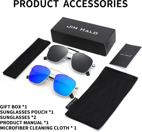 Vista 7 de JIM HALO Gafas de sol de aviador cuadradas de gran tamaño para hombres y mujeres, marco de metal polarizado retro UV400