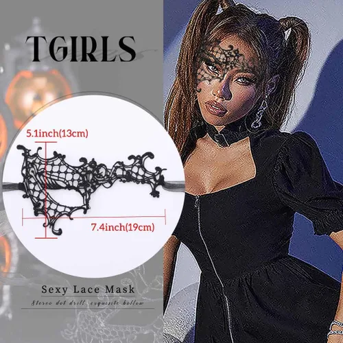 Vista 4 de Tgirls Máscara de encaje para mujer, máscara de encaje negro, máscara de ojos de Halloween