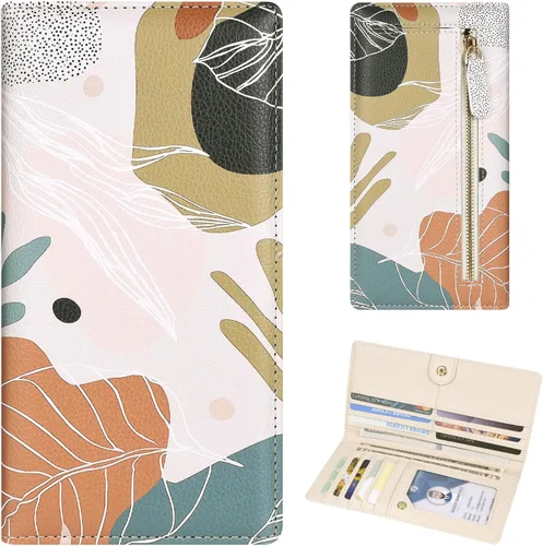 Vista 32 de Billetera para mujer, billetera RFID extradelgada, bolso plegable de cuero, con 11 ranuras para tarjetas y ventana de identificación, lindo monedero