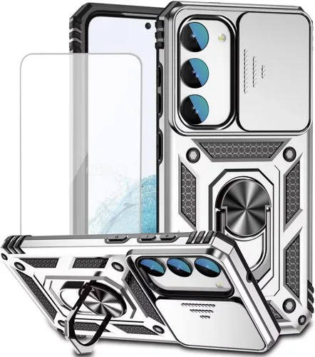 Vista 9 de Funda para Galaxy S23, Samsung S23 S911U con protector de pantalla de vidrio templado y cubierta para cámara deslizante, anillo magnético soporte