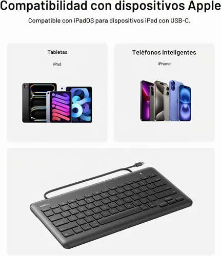 Vista 8 de Belkin Teclado con cable para Apple iPad con cable Lightning, funciona con Apple iPad, iPad Pro, iPad Mini, modelos iPad Air con puerto Lightning