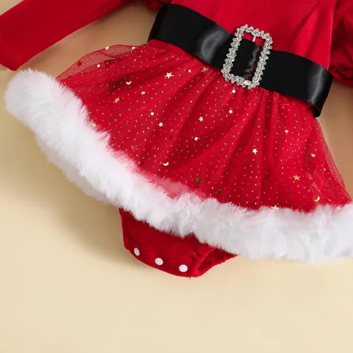 Vista 9 de Kayotuas Mameluco de Navidad para bebé niña, disfraz de monstruo rojo de Papá Noel, disfraz de monstruo verde, overol de terciopelo de manga larga