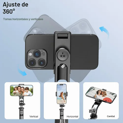 Vista 5 de Trípode con palo selfie de 67 pulgadas para iPhone con control remoto, soporte para teléfono y tornillo de 1/4 de pulgada, trípode extensible