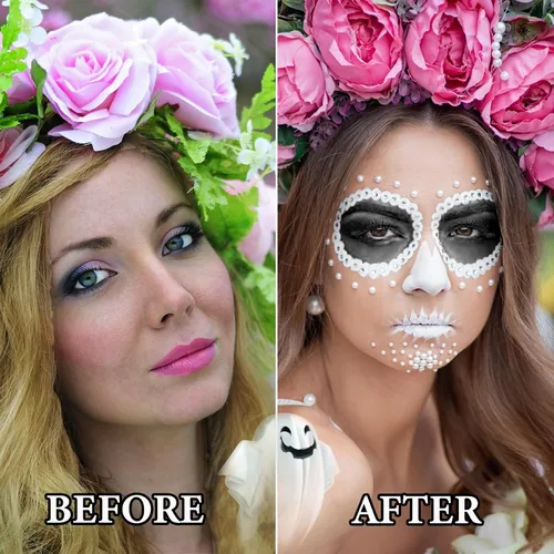 Vista 3 de Pintura corporal blanca y negra, paleta de maquillaje SFX con pinceles, paleta de pintura de crema a base de aceite, kit de maquillaje de Halloween