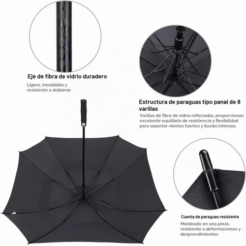 Vista 5 de G4Free Paraguas de golf extra grande de 62/68 pulgadas, cuadrado, ventilado, resistente al viento, apertura automática, doble toldo de gran