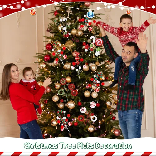 Vista 5 de Lyrow 10 Piezas Púas de Árbol de Dulces de Navidad de 14 pulgadas - Rojo, Verde, Blanco - Estilo Clásico - Navidad, Otoño, Invierno, Todo el Año