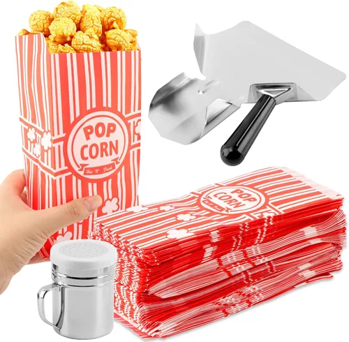 Vista 3 de 202 bolsas de palomitas de maíz con cuchara de palomitas de maíz y salero, 1 onza, pequeñas porciones individuales vintage, bolsas de palomitas