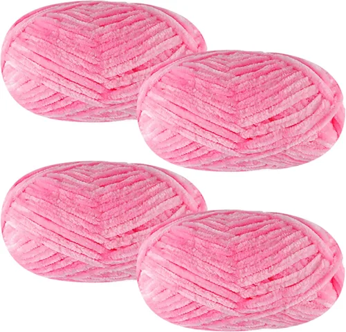 Vista 17 de 4 piezas de 400g de hilo de terciopelo chenilla suave para tejer a ganchillo, hilo esponjoso y cálido para tejer y ganchillo, manualidades DIY Rosa