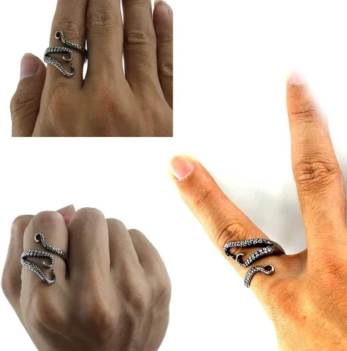 Vista 4 de Weelovee Anillo de pulpo antiguo punk de acero de titanio 316L para hombre y mujer, tamaño ajustable, diseño de joyería, unisex, plateado, Metal