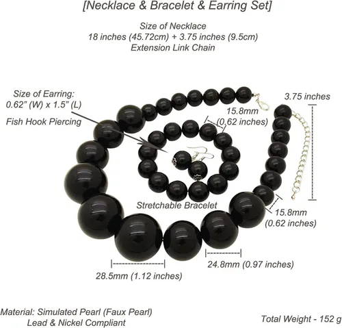 Vista 5 de Juego de collar, pulsera y aretes de perlas de imitación grandes para mujer