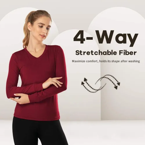 Vista 66 de MANCYFIT Tops térmicos para mujer, camisa con forro polar, manga larga, capa base, cuello en V