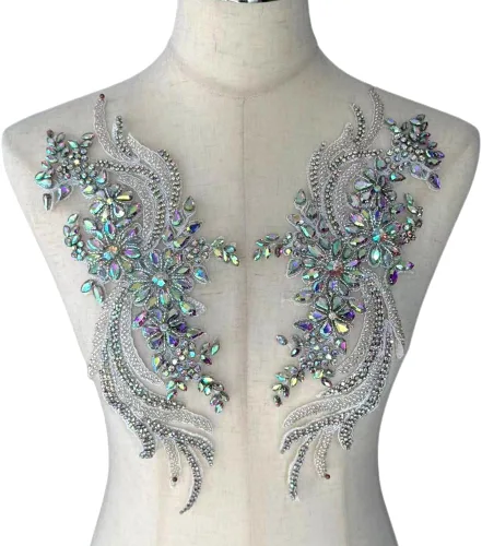 Vista 13 de Parches de Apliques de Ropa DIY con Cuentas de Pedrería Hechos a Mano, Aplique con Cuentas para Decoración de Vestido de Novia Color Verde Oscuro AB